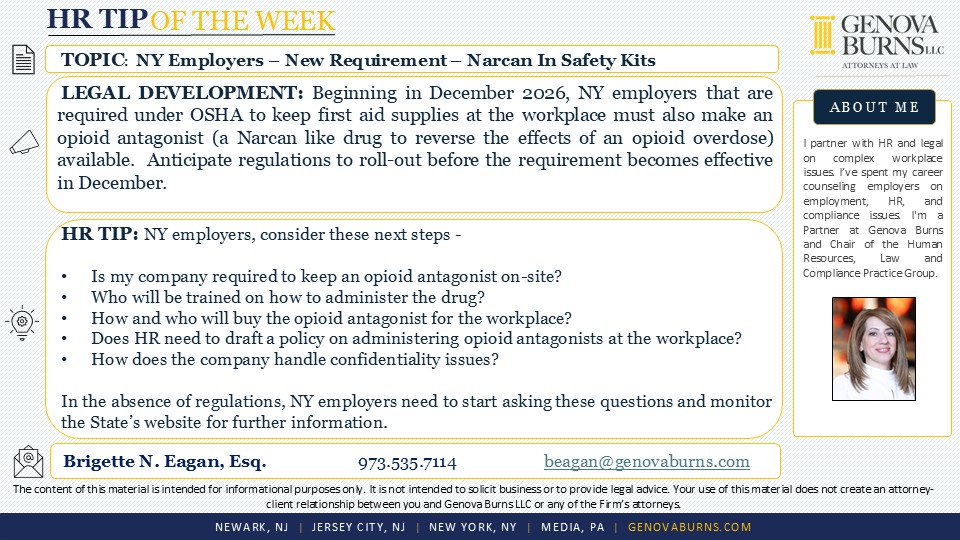NY Employers – New Requirement – Narcan In Safety Kits  